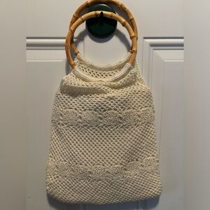 Crocheted Purse with Round Bamboo Handles